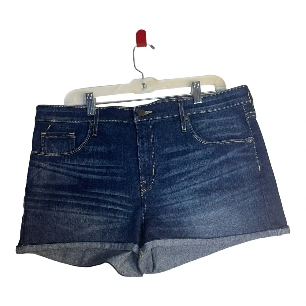 Mossimo Denim‎ Jean Shorts Womens 16 Blue Power Stretch High Rise Midi Cuffed